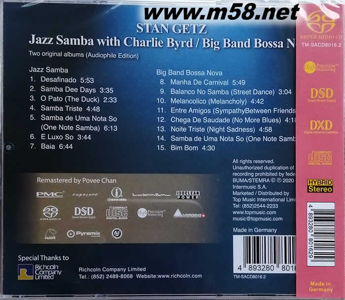 森巴爵士 示范級浪漫 JAZZ SAMBA WITH CHARLIE BYRD BIG BAND BOSSA NOVA SACD專輯背面圖片