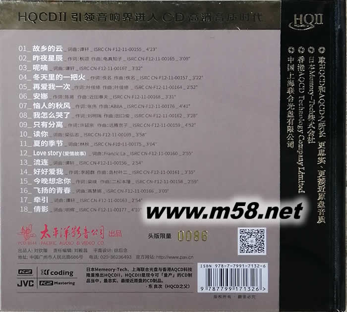 費翔精選細選十八首 HQCDII專輯背面圖片