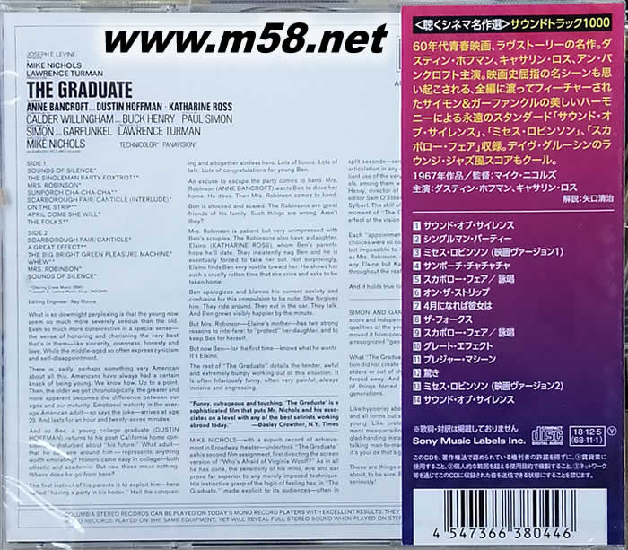 THE GRADUATE畢業生原聲碟(電影原聲 2018日本限量版)專輯背面圖片