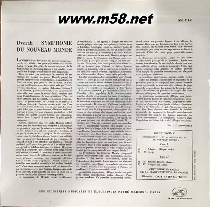 德沃夏克 新世界交響曲 DVORAK:SYMPHONIE DU NOUVEAU MONDE 黑膠專輯背面圖片