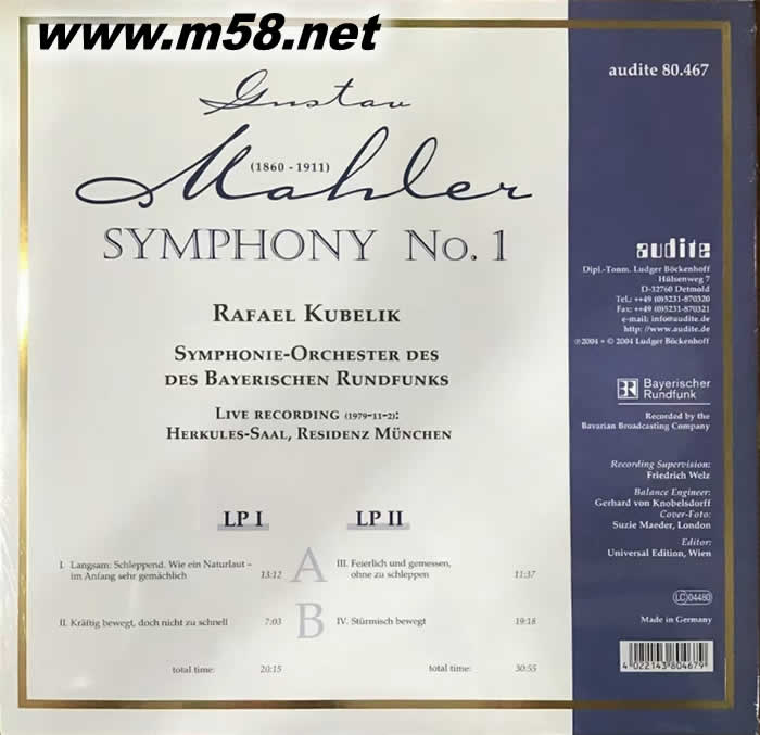 馬勒第1交響曲 GUSTAV MAHLER : SYMPHONY NO.1庫貝力克指揮 黑膠專輯背面圖片