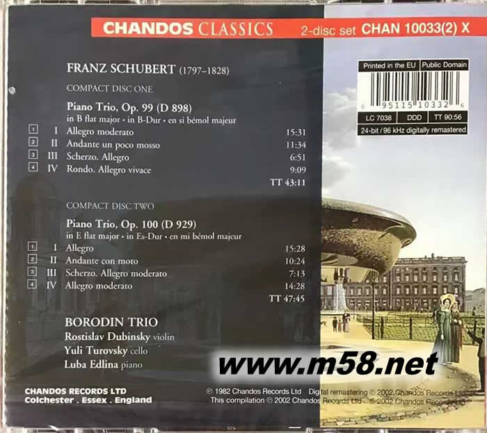 PIANO TRIOS NO.1 & NO.2 舒伯特:第一、二號鋼琴三重奏(鋼琴、小提琴、大提琴)專輯背面圖片