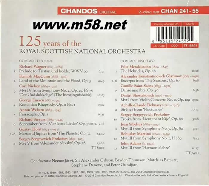 國立皇家蘇格蘭管弦樂團創立125特輯125 Years of the Royal Scottish National Orchestra專輯背面圖片