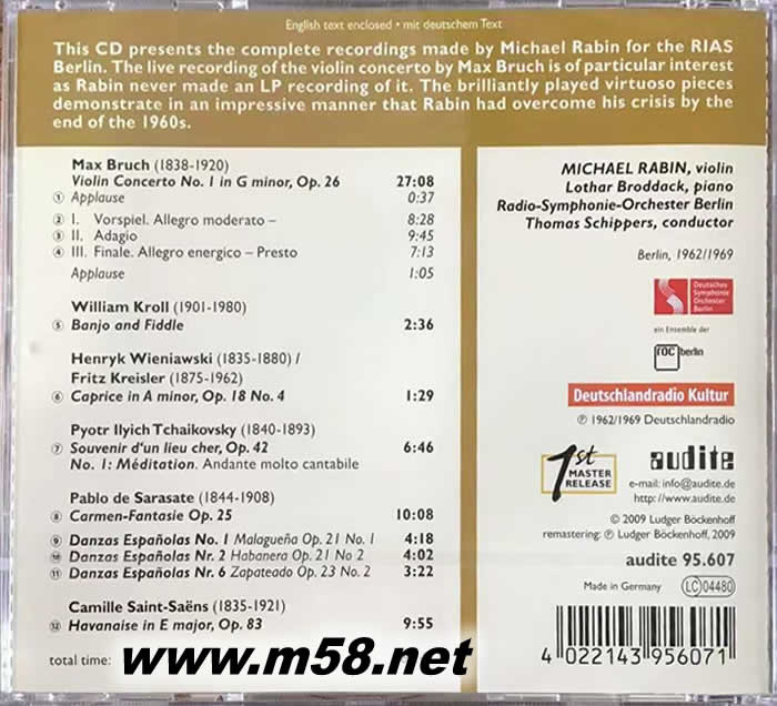 卡門幻想曲 炫技小品 布魯赫:第1號小提琴協奏曲Rabin plays Bruch