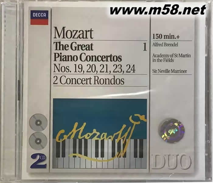 MOZART 莫扎特鋼琴協(xié)奏曲 MOZART THE GREAT PIANO CONCERTOS NOS.19,20,21,23,24 白色封面雙CD專輯正面圖片
