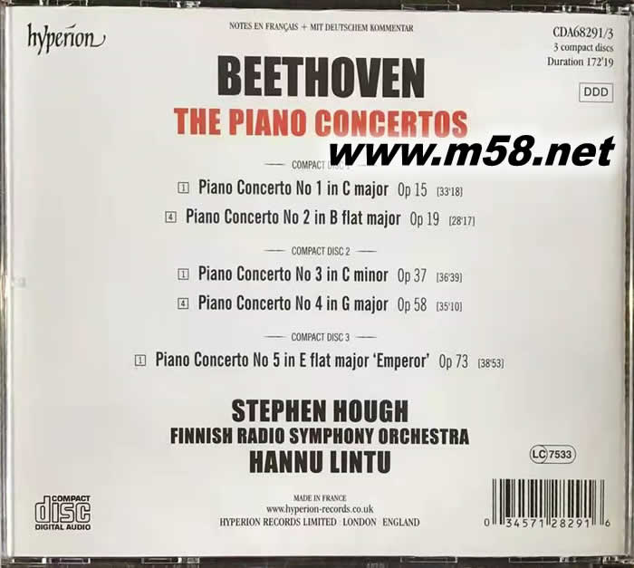 Beethoven: The Piano Concertos 貝多芬: 五首鋼琴協奏曲(全集)3CD套裝專輯背面圖片
