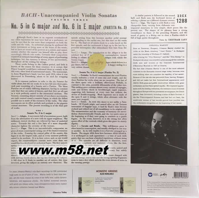 BACH THE UNACCOMPANIED VIOLIN SONATAS 黑膠專輯背面圖片