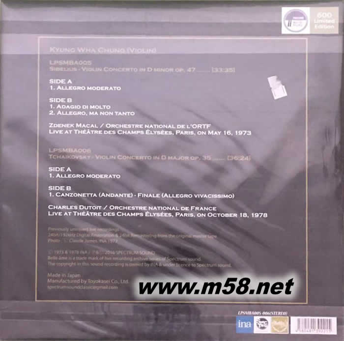 Sibelius & Tchaikovsky Violin Concertos in The Theatre des Champs-Elysees 1973 & 1978 雙黑膠專輯背面圖片
