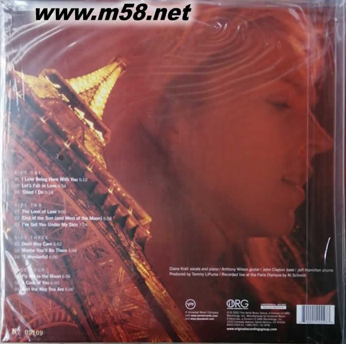 Diana Krall LIVE IN PARIS 戴安那卡巴黎演唱會 45轉 黑膠 限量版專輯背面圖片