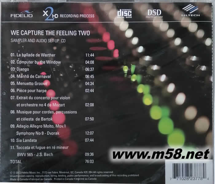 AUDIO SET-UP CD WE CAPTURE THE FEELING TWO 試音大師 (XTRACTHD 24BIT/176KHZ)專輯背面圖片