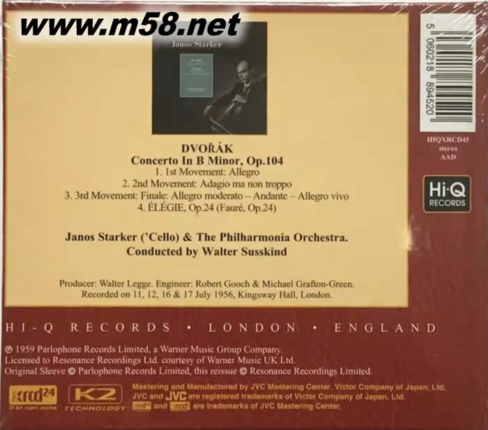 德弗札克 : 大提琴協奏曲 ( XRCD )專輯背面圖片