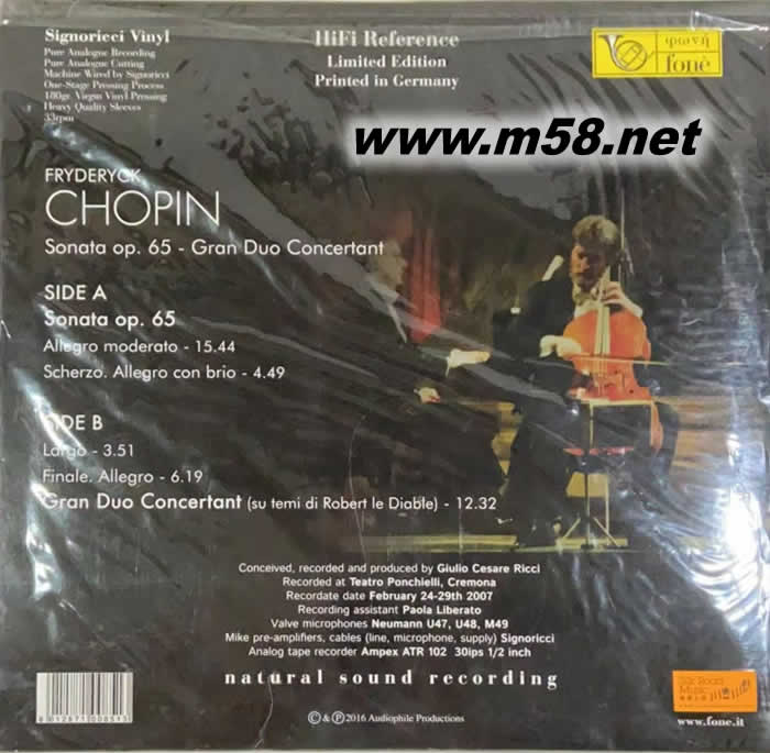 肖邦 偉大的二重奏協奏曲(大提琴與鋼琴二重奏) CHOPIN SONATA OP.65 GRAN DUO CONCERTANT 黑膠 限量版專輯背面圖片