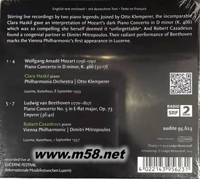 莫札特:鋼琴協奏曲 K466 貝多芬:第5號鋼琴協奏曲 皇帝Mozart/ Beethoven: Piano Concertos專輯背面圖片