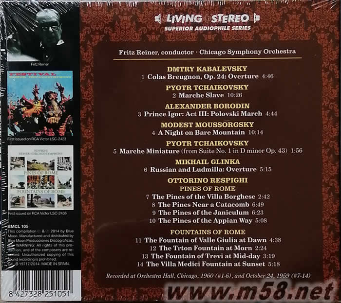 Festival + Pines of Rome / Fountains of Rome節日序曲 TAS發燒名盤推介專輯背面圖片