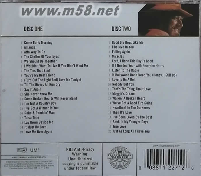 Don Williams GOLD專(zhuān)輯背面圖片