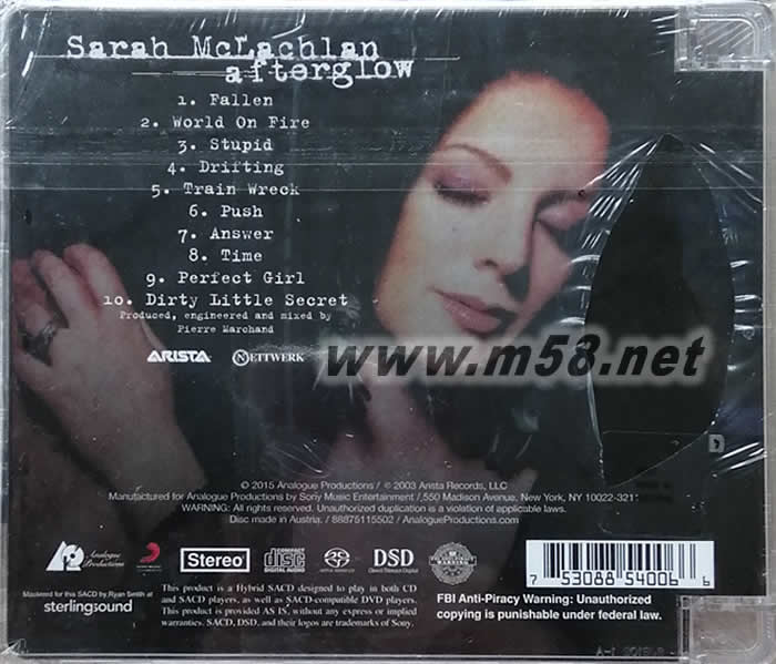 AFTERGLOW晚霞 SACD專輯背面圖片