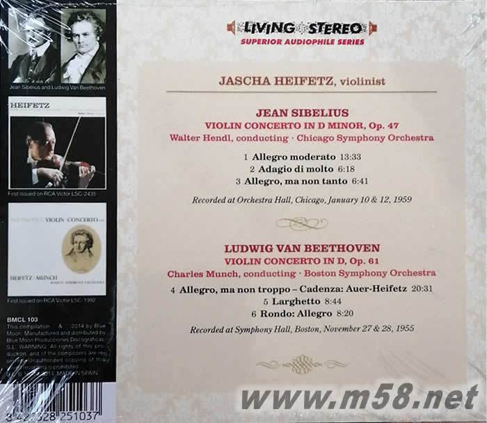 西貝柳斯 貝多芬 小提琴協奏曲 SIBELIUS / BEETHOVEN VIOLIN CONCERTO 立體聲名盤(TAS專業推介發燒名盤)專輯背面圖片