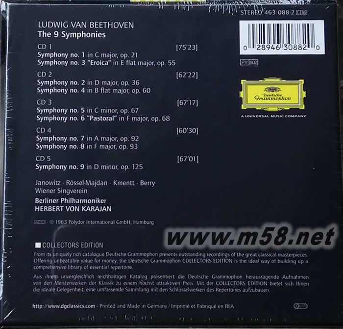 BEETHOVEN THE 9 SYMPHONIES 貝多芬交響曲全集(KARAJAN卡拉揚指揮)5CD套裝專輯背面圖片