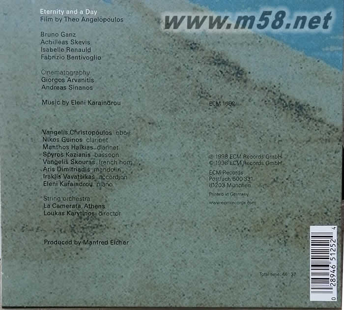 永恒的一天 ELENI KARAINDROU ETERNITY AND A DAY 電影原聲帶專輯背面圖片