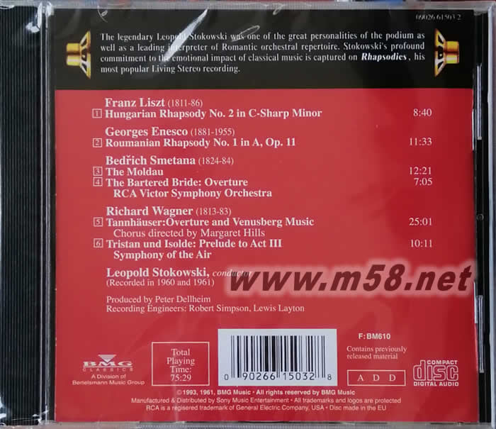 白頭佬 Stokowski 史托科夫斯基 狂想曲(LIVING STEREO立體聲名盤 CD)專輯背面圖片