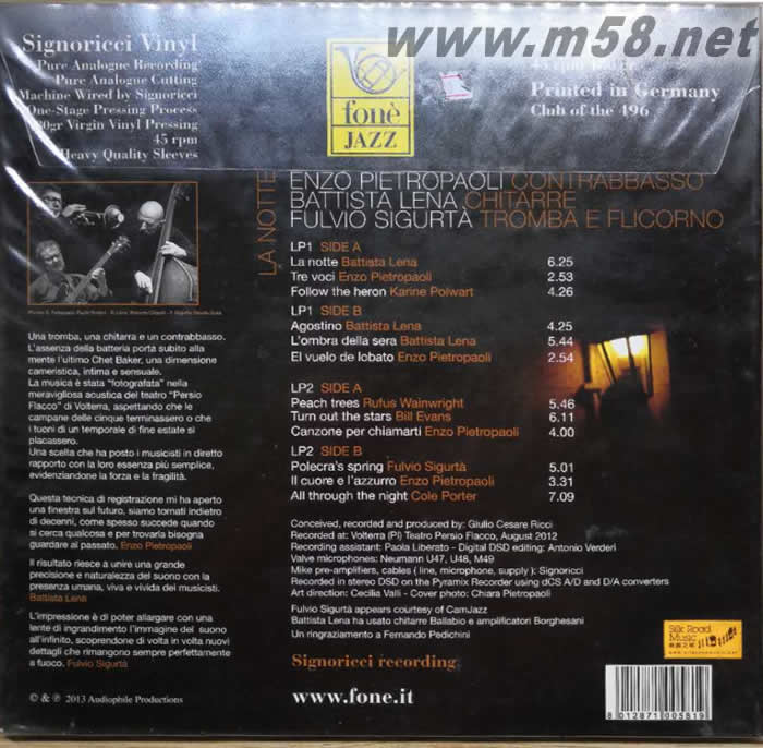 LA NOTTE 夜 爵士四重奏 Yatra 雙黑膠專輯背面圖片