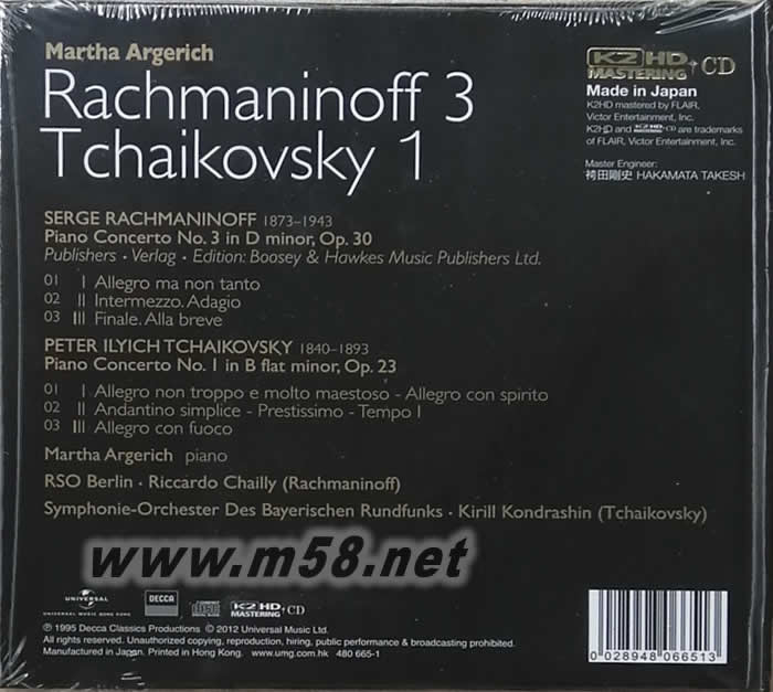 Rachmaninoff/ Tchaikovsky K2HD專輯背面圖片