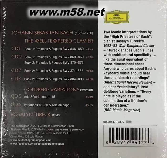 巴赫:12平均律 Bach: Well-Tempered Clavier Goldberg Variations (6CD套裝)專輯背面圖片