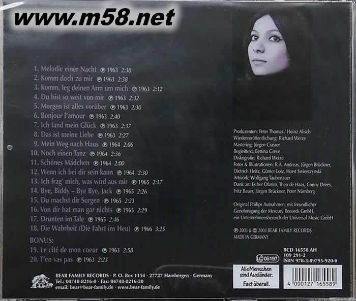 猶太妹 金曲旋律 MELODIE EINER NACHT專輯背面圖片