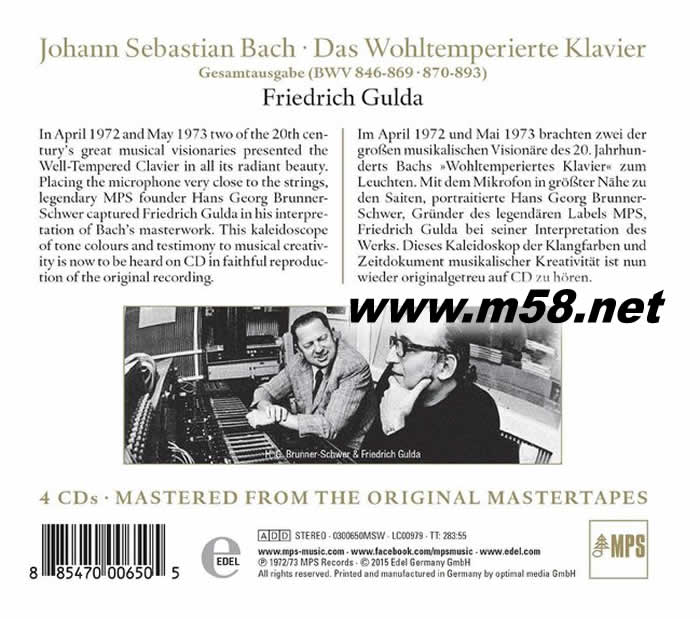 BACH : DAS WOHLTEMPERIERTE KLAVIER 巴哈 : 平均律全集 ( 4CD )專輯背面圖片