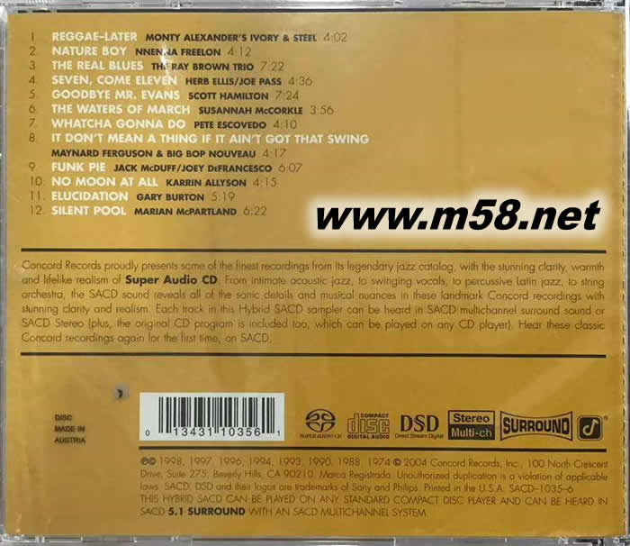 最強(qiáng)精選2 爵士SACD CONCORD JAZZA SUPER AUDIO CD SAMPLER VOLUME 2 SACD專輯背面圖片