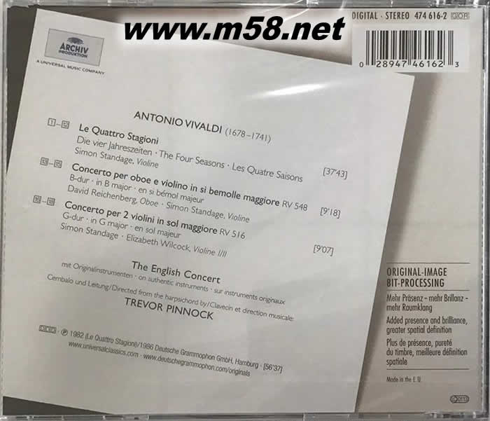 維瓦爾第:四季 Simon Standage & Trevor Pinnock - Vivaldi: The Four Seasons LE QUATTRO STAGIONI CD 大禾花版專輯背面圖片