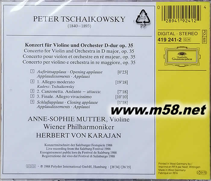 柴可夫斯基小提琴協(xié)奏曲 VIIOLINKONZERT專輯背面圖片