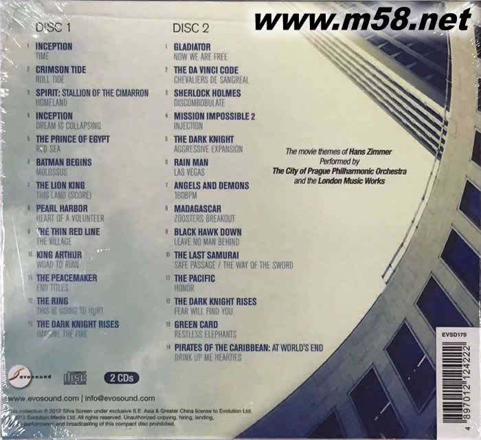 FILM MUSIC OF HansZimmer 經典電影主題曲專輯背面圖片