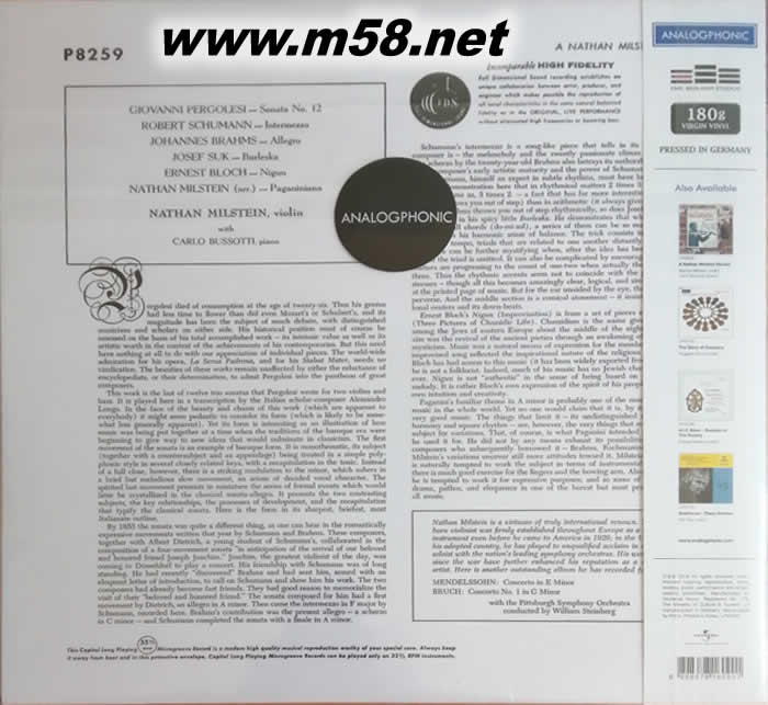 A Nathan Milstein Recital 米爾斯坦獨奏會 180g 33RPM LP 黑膠專輯背面圖片
