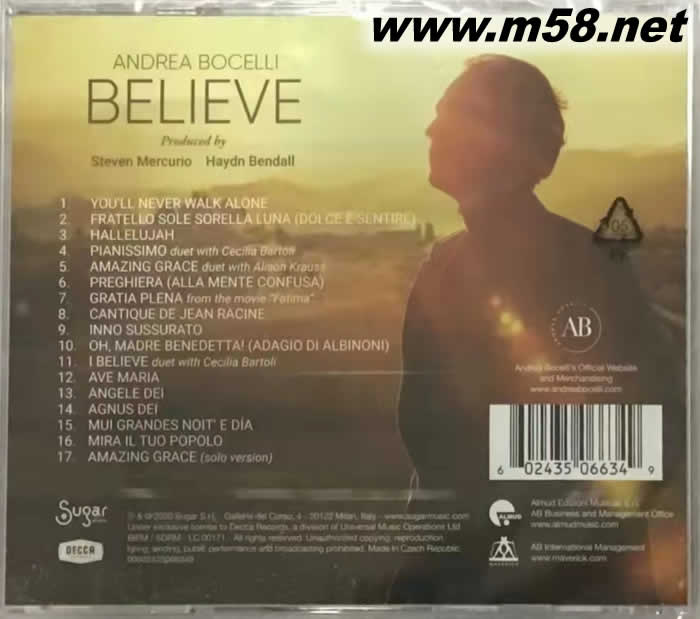 Believe 相信愛 (17首歌)專輯背面圖片