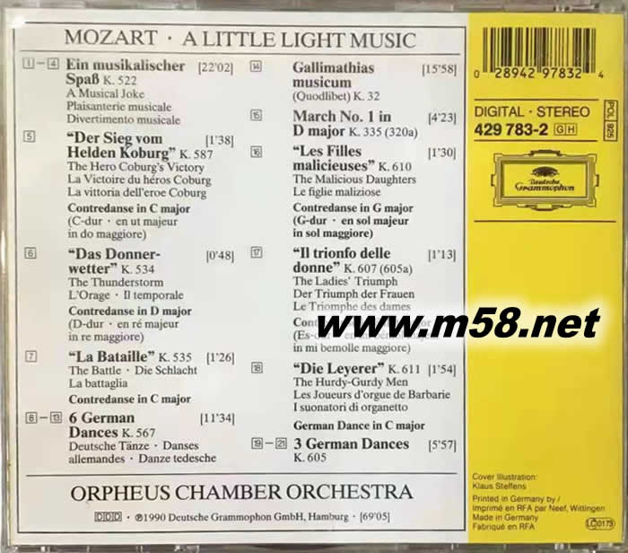 莫扎特的輕音樂MOZART A LITTLE LIGHT MUSIC專輯背面圖片