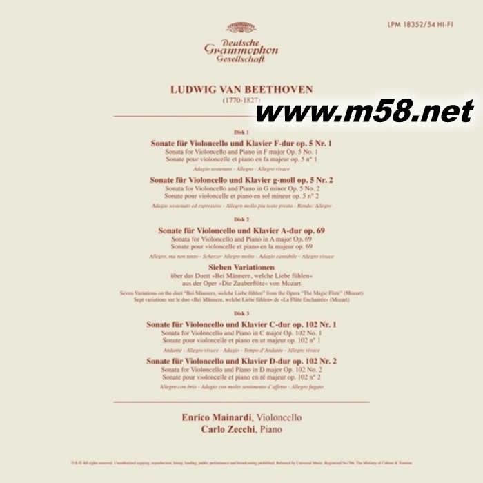 貝多芬:大提琴奏鳴曲全集Beethoven : Sonatas for Violoncello and Piano 180g 33RPM LP 三黑膠專輯背面圖片