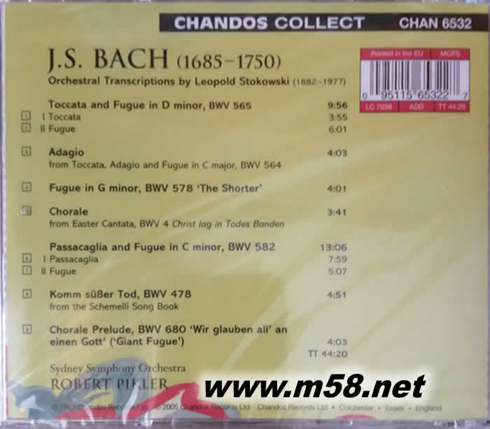 J.S.BACH:ORCHESTRAL TRANSCRIPTIONS BY STOKOWSKI 巴赫:管弦樂版改編曲專輯背面圖片