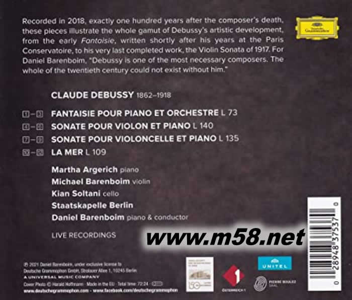 彪西鋼琴幻想曲 小提琴奏鳴曲 Claude Debussy(鋼琴、小提琴、大提琴)專輯背面圖片