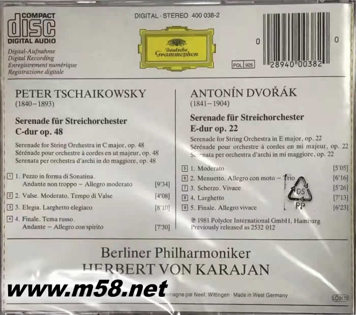 卡拉揚(yáng) 指揮 柴可夫斯基 & 德沃夏克:弦樂小夜曲Tschaikowsky & Dvorak:String Serenades專輯背面圖片