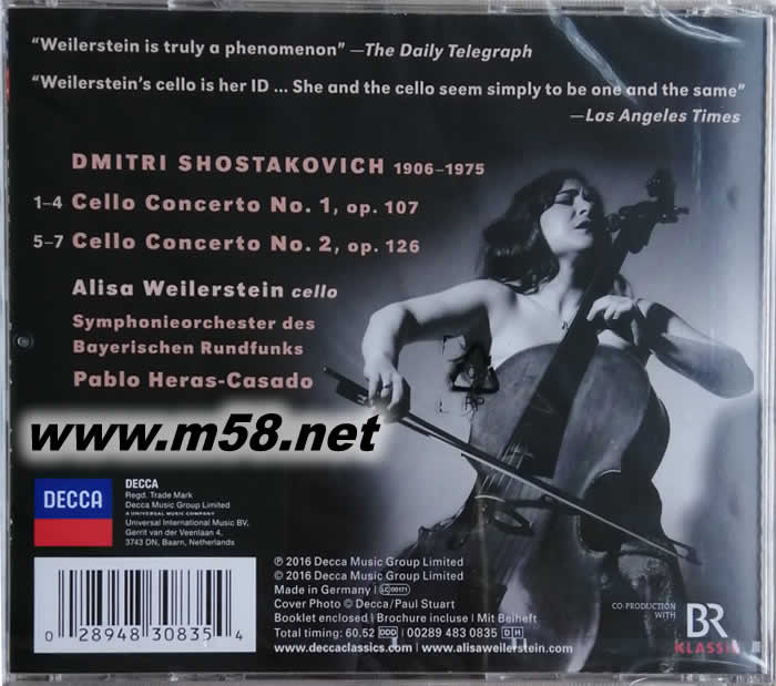 肖斯塔科維奇 Shostakovich : Cello Concertos 1 & 2 Alisa Weilerstein, PABLO HERAS-CASADO專輯背面圖片
