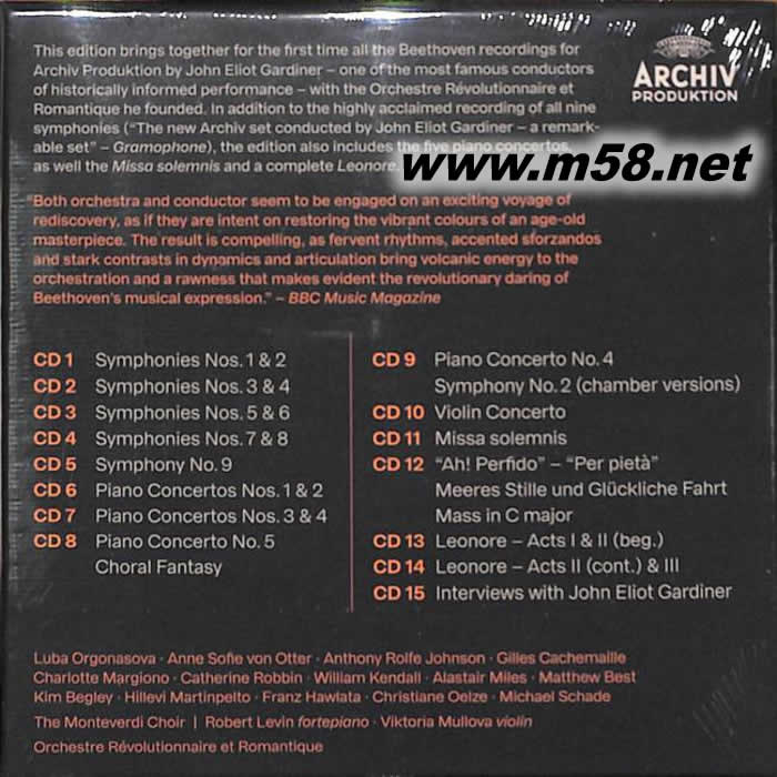 John Eliot Gardiner Complete Beethoven Recordings on Archiv Produktion 賈第納ARCHIV時期貝多芬錄音全集 (15CD套裝)專輯背面圖片