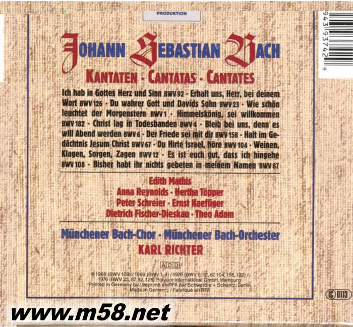 巴哈 - 清唱劇第二集 Karl Richter - Bach: Cantatas Vol. 2 (5CD套裝)專輯背面圖片