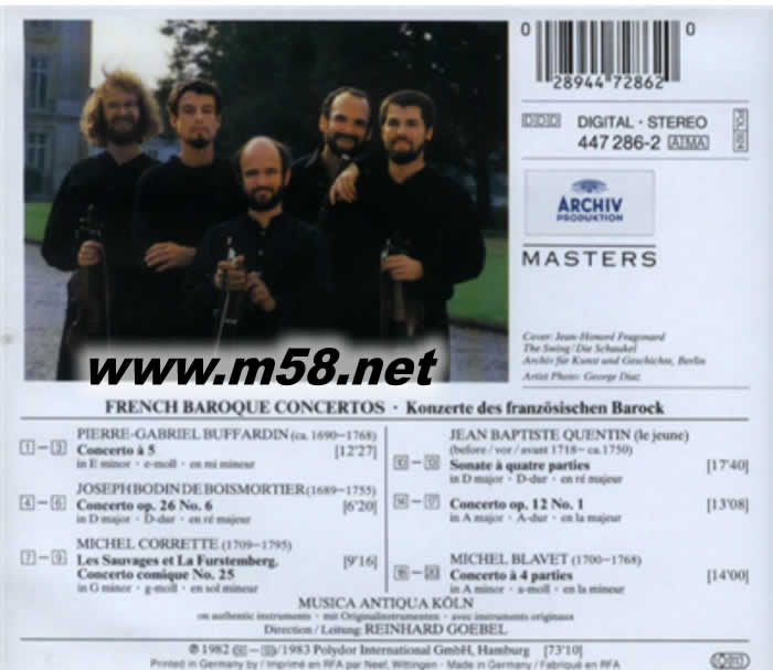 雷恩哈德 戈貝爾 - 法國巴洛克協奏曲 Musica Antiqua Koln & Reinhard Goebel - French Baroque Concertos專輯背面圖片
