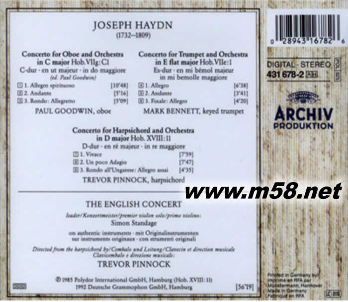 海頓:協奏曲集 Haydn: Concertos (雙簧管、小號、大健琴)專輯背面圖片