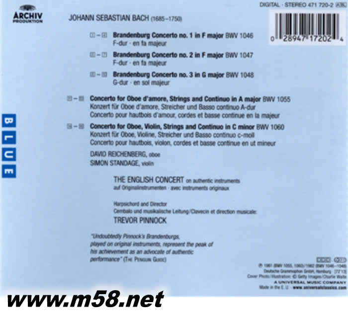 巴赫: No. 1-3勃蘭登堡協奏曲 Bach:Brandenburg Concerto No. 1-3專輯背面圖片