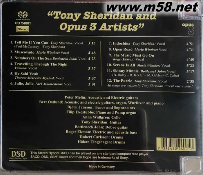 TONY SHERIDAN 經典回望 (瑞典OPUS 3 發燒工作室)SACD專輯背面圖片