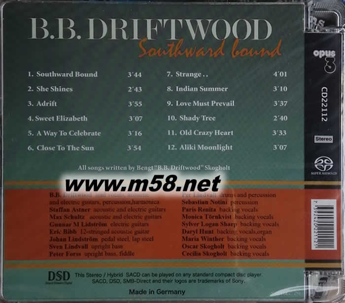 瑞夫伍德 - 藍調濃清 Driftwood Southward Bound 鄉村(OPUS 3 發燒工作室)SACD專輯背面圖片