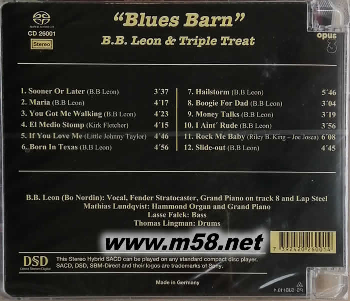藍調搖滾 BLUES BARN LEON TRIPLE TREAL (OPUS 3 發燒工作室)SACD專輯背面圖片