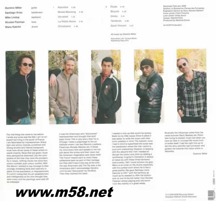 苦艾酒 ABSINTHE 拉丁五重奏(吉它、班多鈕手風琴、鍵盤、貝斯、鼓)黑膠專輯背面圖片